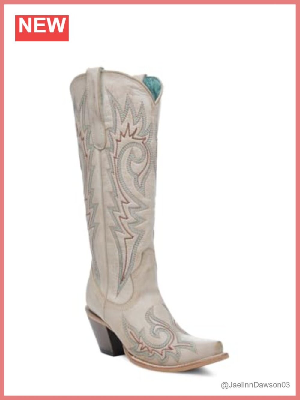 Women's Leather Embroidered Snip Toe Pull On Knee High Boots Mid Heel